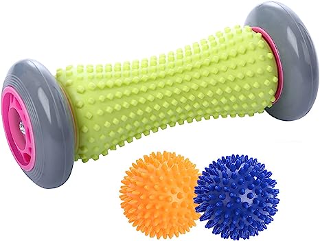 Ryson Foot Roller Massage Ball for Relief Plantar Fasciitis and Reflexology Massager for Deep Tissue Acupresssure Recovery for PLA Relax Foot Back Leg Hand Tight Muscle, 1 roller and 2 Spiky Balls